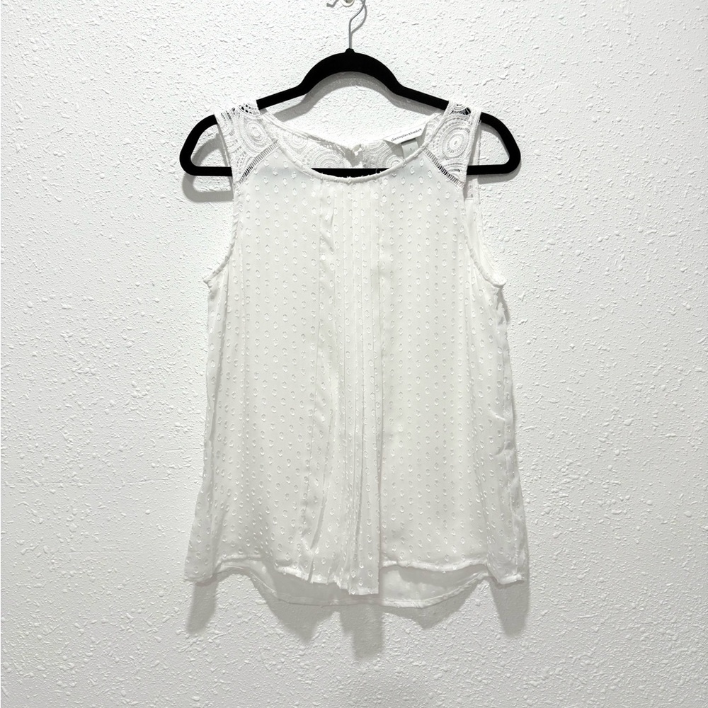 Christopher & Banks White Swiss dot lace Sleeveless Blouse‎ S